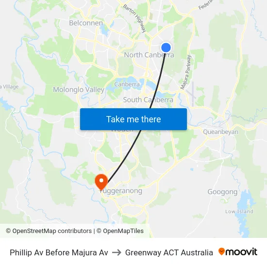 Phillip Av Before Majura Av to Greenway ACT Australia map