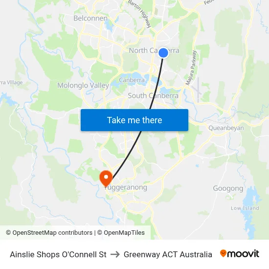 Ainslie Shops O'Connell St to Greenway ACT Australia map