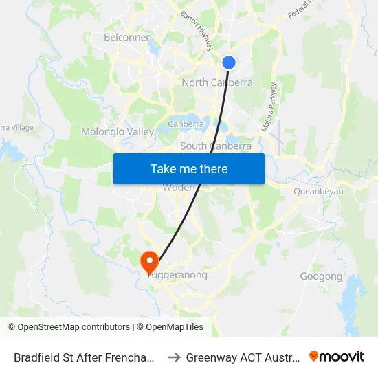 Bradfield St After Frencham St to Greenway ACT Australia map