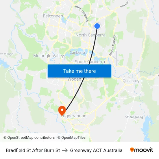 Bradfield St After Burn St to Greenway ACT Australia map