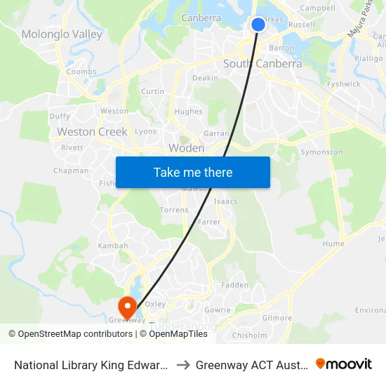 National Library King Edward Tce to Greenway ACT Australia map