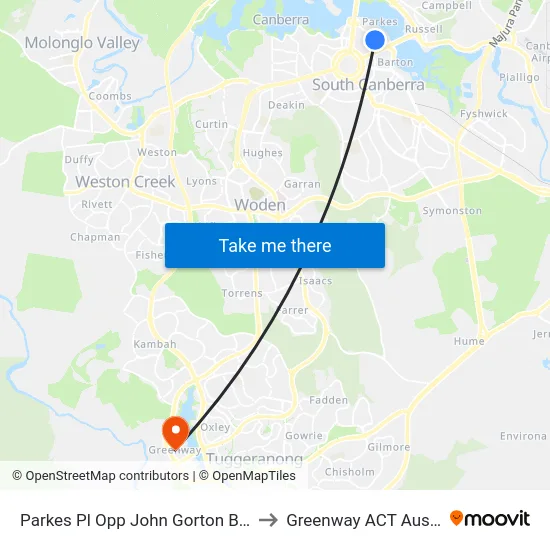Parkes Pl Opp John Gorton Building to Greenway ACT Australia map