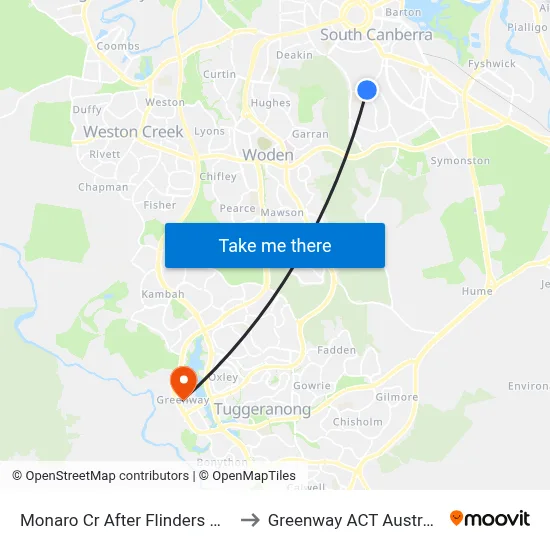 Monaro Cr After Flinders Way to Greenway ACT Australia map