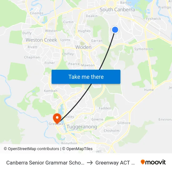 Canberra Senior Grammar School Golden Gr to Greenway ACT Australia map