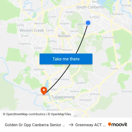 Golden Gr Opp Canberra Senior Grammar School to Greenway ACT Australia map