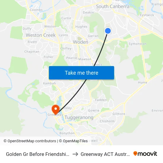 Golden Gr Before Friendship St to Greenway ACT Australia map