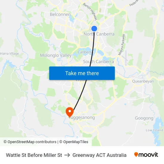 Wattle St Before Miller St to Greenway ACT Australia map