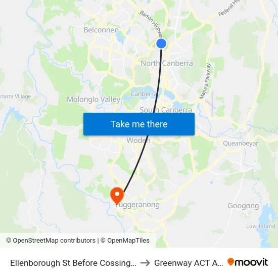 Ellenborough St Before Cossington Smith St to Greenway ACT Australia map