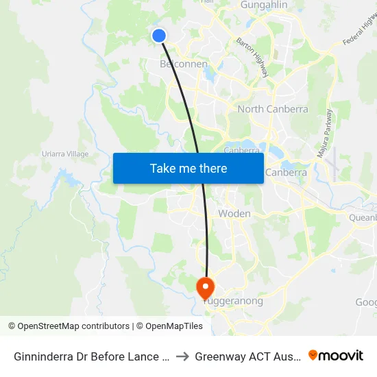 Ginninderra Dr Before Lance Hill Av to Greenway ACT Australia map