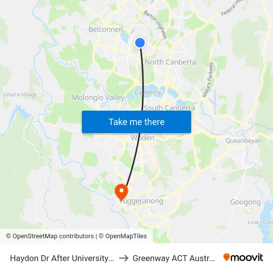 Haydon Dr After University Dr to Greenway ACT Australia map