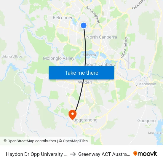 Haydon Dr Opp University Dr to Greenway ACT Australia map