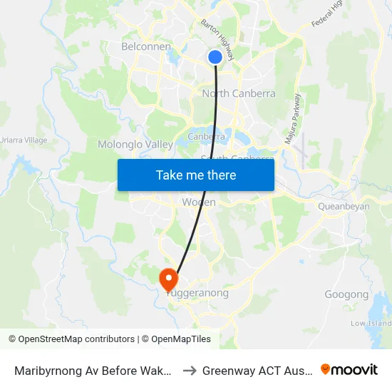 Maribyrnong Av Before Wakool Cct to Greenway ACT Australia map