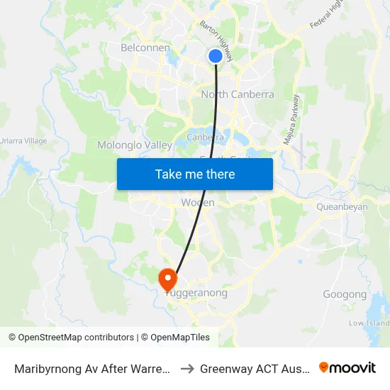Maribyrnong Av After Warrego Cct to Greenway ACT Australia map