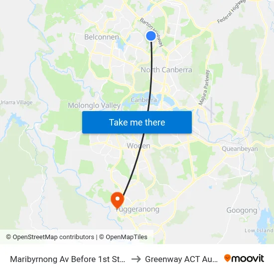Maribyrnong Av Before 1st Staaten Cr to Greenway ACT Australia map