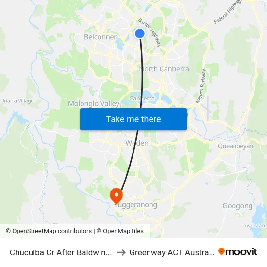 Chuculba Cr After Baldwin Dr to Greenway ACT Australia map