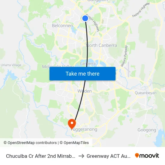 Chuculba Cr After 2nd Mirrabucca Cr to Greenway ACT Australia map