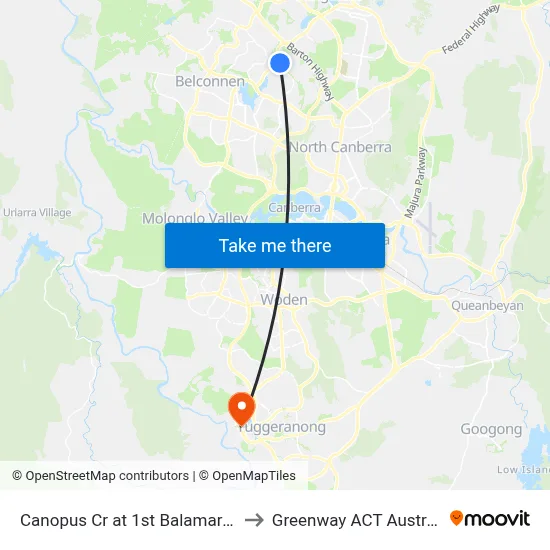 Canopus Cr at 1st Balamara St to Greenway ACT Australia map