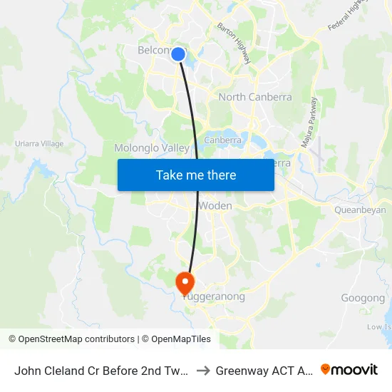 John Cleland Cr Before 2nd Twelvetrees Cr to Greenway ACT Australia map