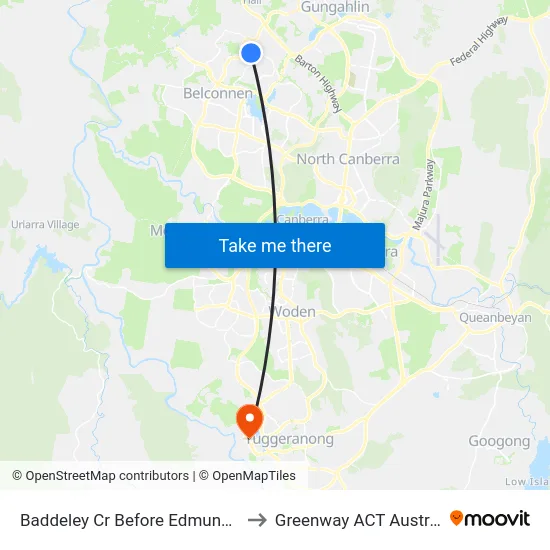 Baddeley Cr Before Edmunds Pl to Greenway ACT Australia map