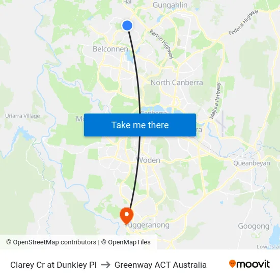 Clarey Cr at Dunkley Pl to Greenway ACT Australia map