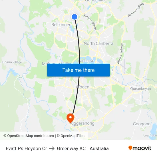 Evatt Ps Heydon Cr to Greenway ACT Australia map