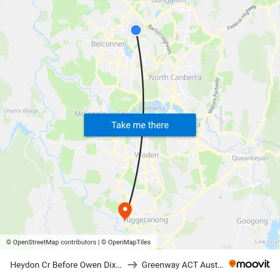 Heydon Cr Before Owen Dixon Dr to Greenway ACT Australia map