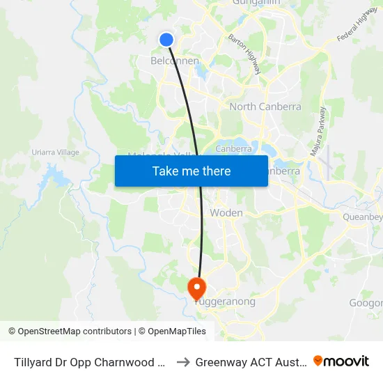 Tillyard Dr Opp Charnwood Shops to Greenway ACT Australia map