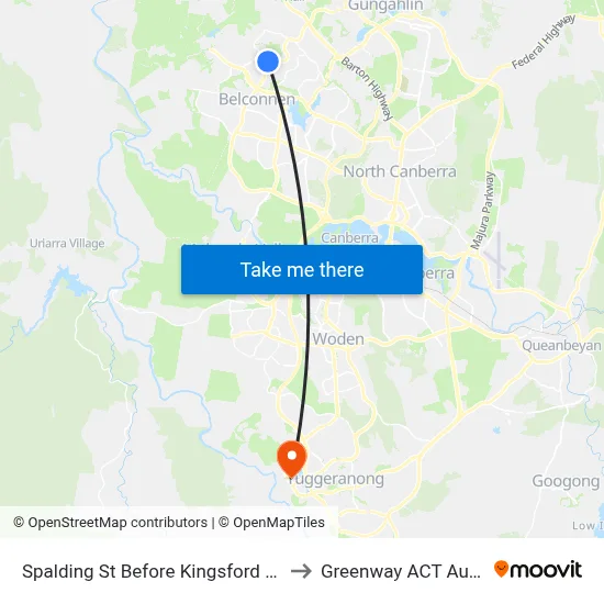 Spalding St Before Kingsford Smith Dr to Greenway ACT Australia map
