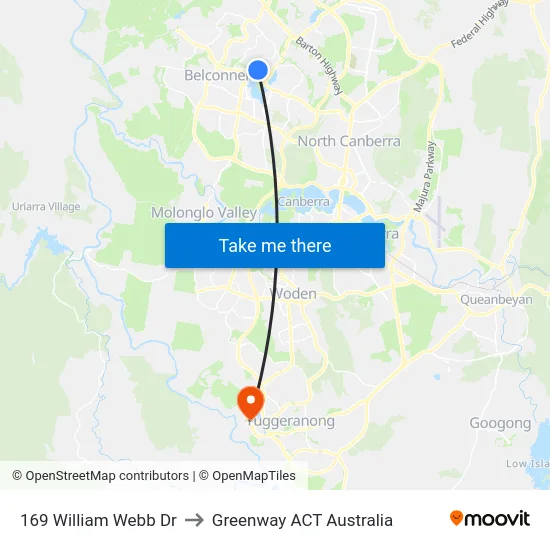 169 William Webb Dr to Greenway ACT Australia map
