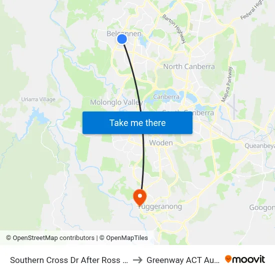 Southern Cross Dr After Ross Smith Cr to Greenway ACT Australia map