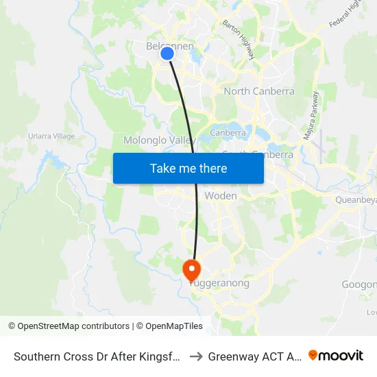 Southern Cross Dr After Kingsford Smith Dr to Greenway ACT Australia map