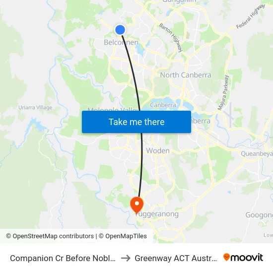 Companion Cr Before Noble Pl to Greenway ACT Australia map