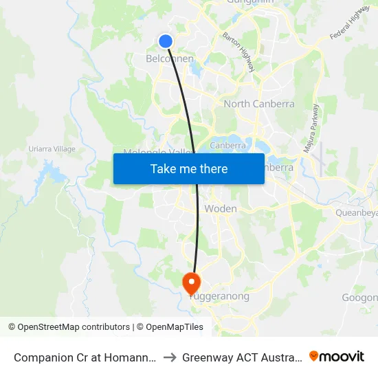 Companion Cr at Homann Pl to Greenway ACT Australia map