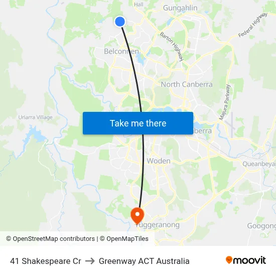 41 Shakespeare Cr to Greenway ACT Australia map