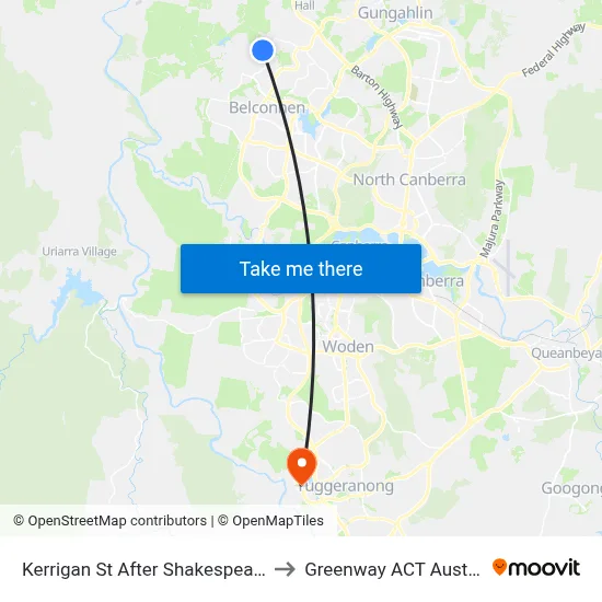 Kerrigan St After Shakespeare Cr to Greenway ACT Australia map