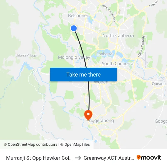 Murranji St Opp Hawker College to Greenway ACT Australia map