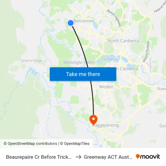 Beaurepaire Cr Before Trickett St to Greenway ACT Australia map