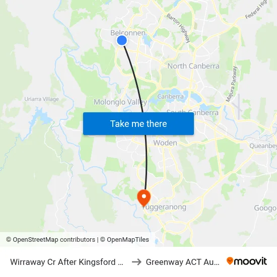 Wirraway Cr After Kingsford Smith Dr to Greenway ACT Australia map