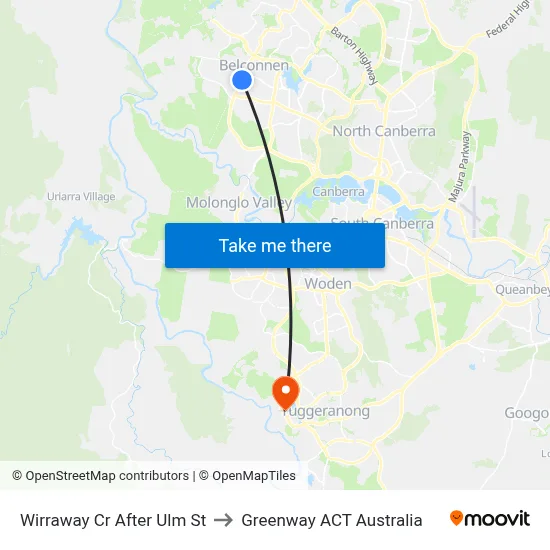 Wirraway Cr After Ulm St to Greenway ACT Australia map