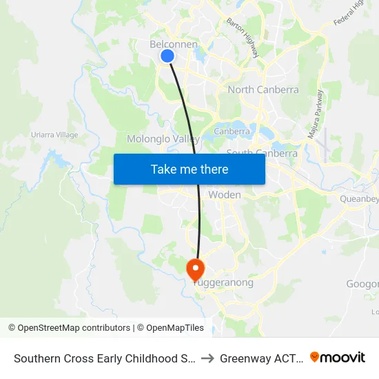 Southern Cross Early Childhood School Wirraway Cr to Greenway ACT Australia map