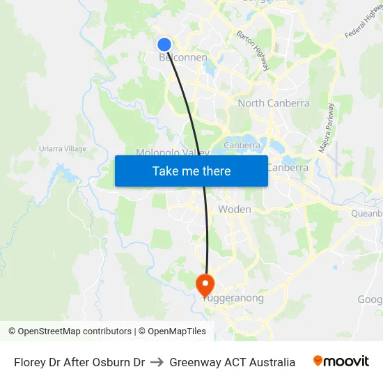 Florey Dr After Osburn Dr to Greenway ACT Australia map