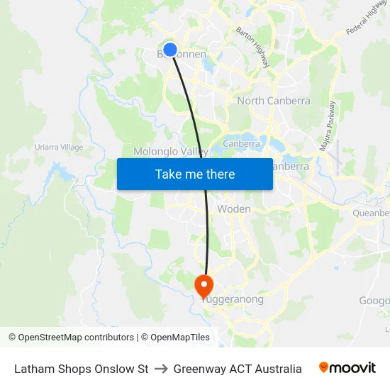 Latham Shops Onslow St to Greenway ACT Australia map