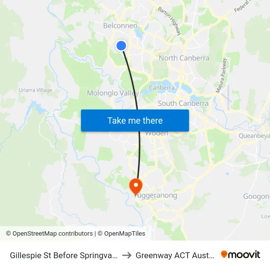 Gillespie St Before Springvale Dr to Greenway ACT Australia map