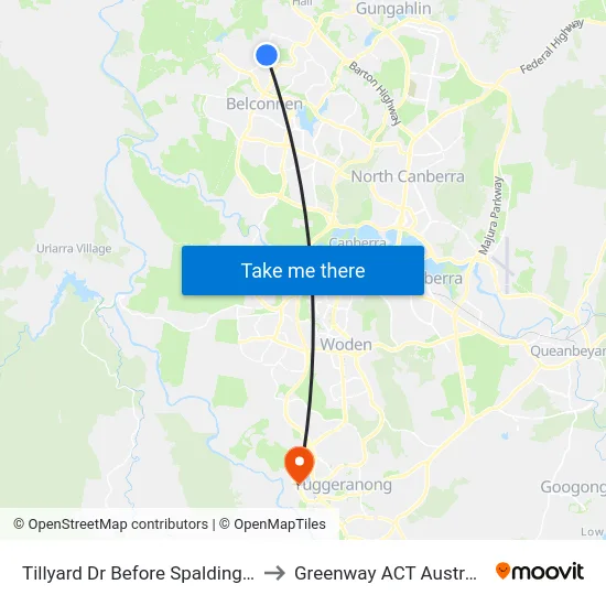 Tillyard Dr Before Spalding St to Greenway ACT Australia map