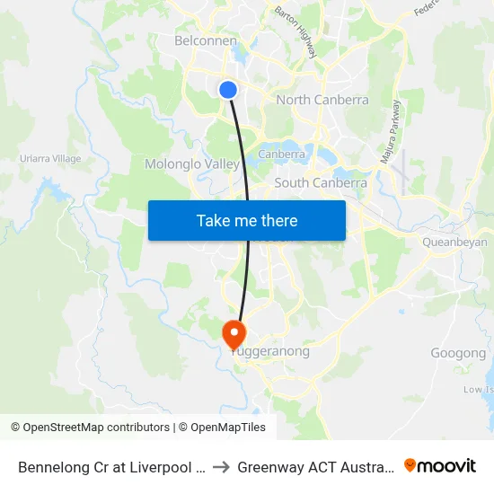 Bennelong Cr at Liverpool St to Greenway ACT Australia map
