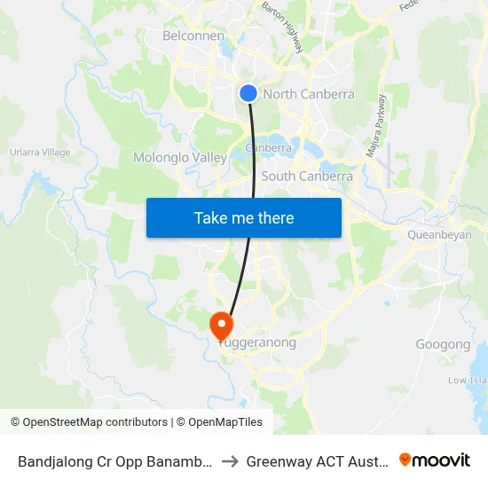 Bandjalong Cr Opp Banambila St to Greenway ACT Australia map