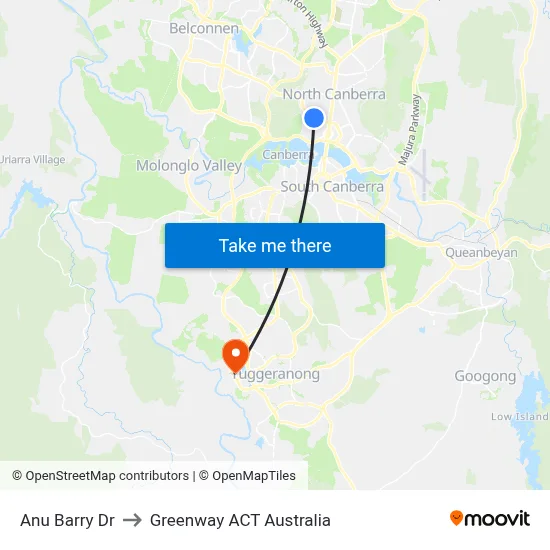 Anu Barry Dr to Greenway ACT Australia map