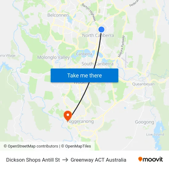 Dickson Shops Antill St to Greenway ACT Australia map