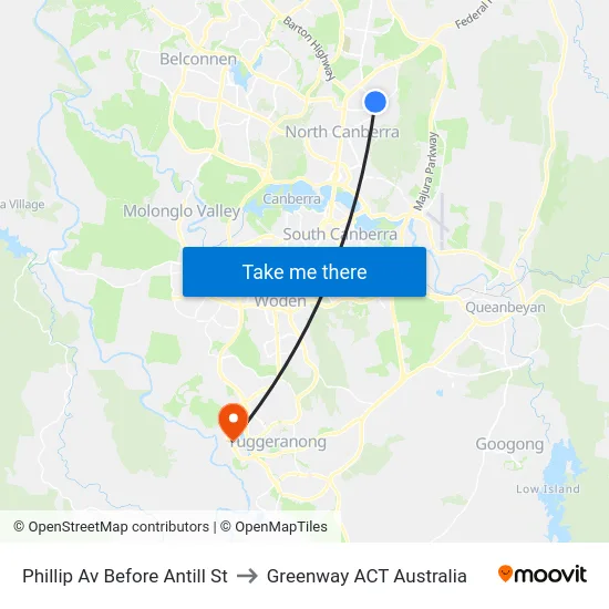 Phillip Av Before Antill St to Greenway ACT Australia map