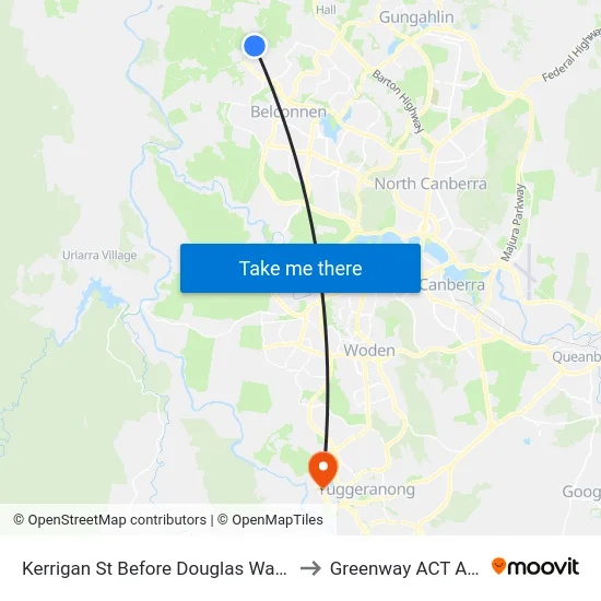 Kerrigan St Before Douglas Waterhouse Dr to Greenway ACT Australia map